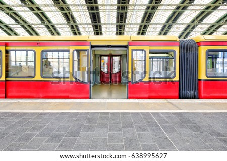 Germany red train wagon with an open door