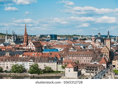 GERMANY, WURZBURG - MAY 21: Aerial view of the historic city of Wurzburg, region of Franconia, Northern Bavaria on May 21, 2015