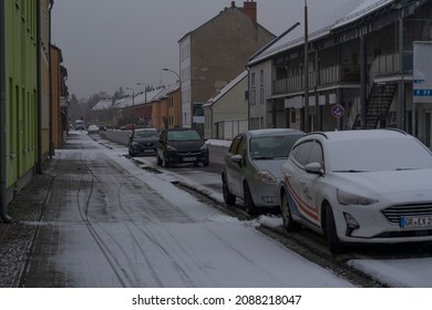 Germany,City Luckenwalde,9th Of December,The Onset Of Winter In The Small Town Of Luckenwalde Near Berlin,Snow On The Bike Path And On The Cars