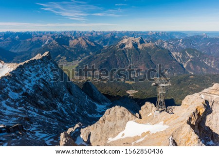 Germany's highest peak-Zugspitze. The Zugspitze is the highest mountain in Germany and 2962m(9718Ft)above sea level. We can see 360 degrees panorama with 400 peaks and look down the lake Eibsee.