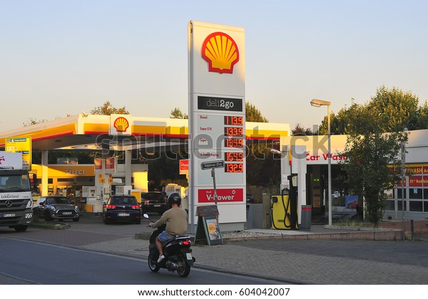 GERMANY-SEPT 12: SHELL gas station\
logo on September 12,2016 in Germany.Shell, is an Anglo-Dutch\
multinational oil and gas company headquartered in the\
Netherlands.