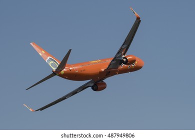 GERMISTON, SOUTH AFRICA-AUGUST 21 2016: A Mango Air Boeing Banks Away And Climbs Out At The Rand Airshow At Rand Airport.