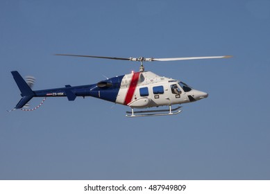 GERMISTON, SOUTH AFRICA-AUGUST 21 2016: A Bell 222 Helicopter Flies Past At The  Rand Airshow At Rand Airport.