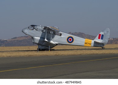 GERMISTON, SOUTH AFRICA-AUGUST 21 2016: A De Havilland Dragon Rapide Taxis Out At The Rand Airshow At Rand Airport.