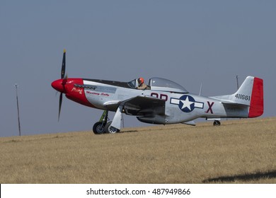 GERMISTON, SOUTH AFRICA-AUGUST 21 2016: Menno Parsins Taxis Past In Mustang Sally With The Cockpit Open At The Rand Airshow At Rand Airport.