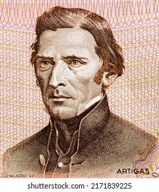 José Gervasio Artigas Arnal Was A Political Leader,. Portrait From Uruguay 5 Nuevos Pesos On 5000 Pesos 1975 Banknotes.