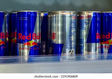 Geseke, Germany - August 07, 2021: Red Bull Energy Drink For Sale In The Store.