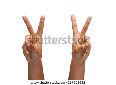 Similar – Image, Stock Photo Hand with two fingers raised on purple background and copy space