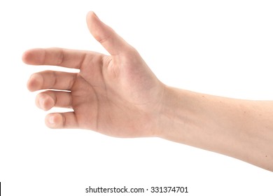 The Gesture Of A Hand Holding A Phone On White Background, Isolated