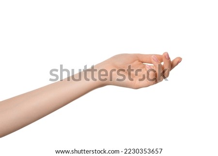 Gesture with hand open and ready to help or receive isolated. Empty hand palm up.