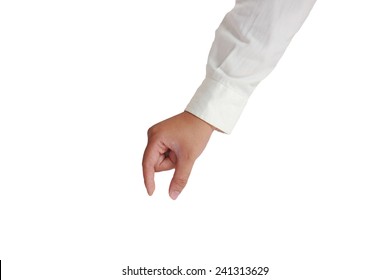 Gesture of hand picking up in formal long sleeved shirt isolated on white