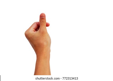 Gesture Of Hand Show Up For Use Thumb Press Scan On White Background