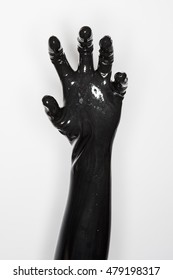 Gesture Of A Hand Wearing A Black Latex Glove : Open Hand