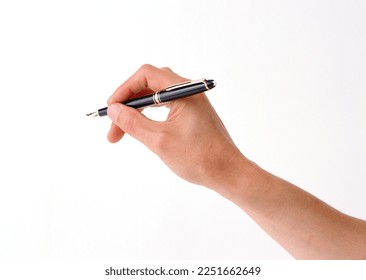 gesture holding pen, hand palm isolated on white background - Shutterstock ID 2251662649