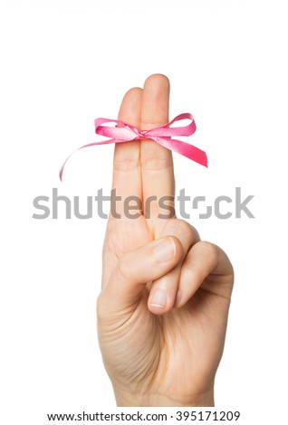 Image, Stock Photo Hand with two fingers raised on purple background and copy space