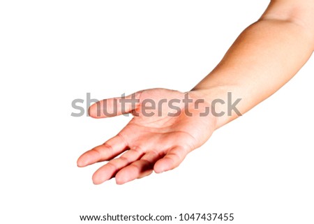Gesture of reaching to receive something.Clipping path inside.