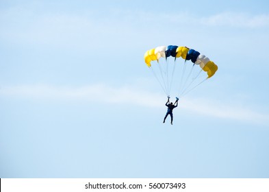 Gestures Of Skydiving Parachute Extreme Sport Adventure Fly On Blue Sky