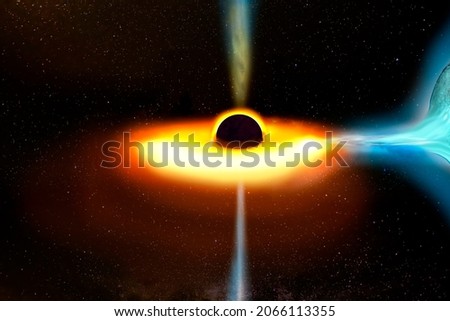 Get first glimpse of black hole eating star,  or Incredibly beautiful cosmic landscape and giant planets destroyed also The largest known supermassive black hole, its science fiction image.
