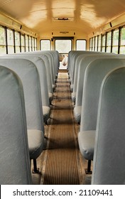 Get On The Bus - View Down Aisle Of Empty School Bus