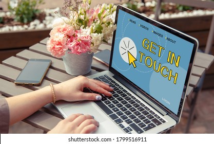 Get In Touch - Words With Ico Mouse Cursor On Computer Screen