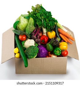 Get Your Box Of Organic Goodness. Studio Shot Of A Cardboard Box Filled With Fruit And Vegetables.