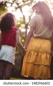 Getting To Know Nature Walking Trough Her. Mother And Daughter.