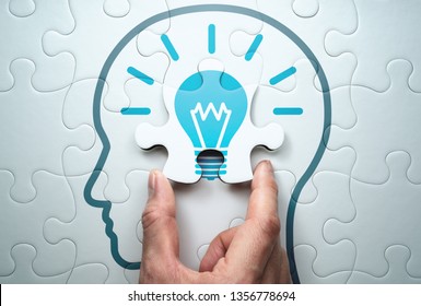 Getting knowledge and solving problem. Logical idea concept. Connecting last jigsaw puzzle piece.  - Shutterstock ID 1356778694