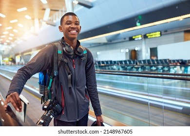 Getting More Excited As We Get Closer. Shot Of A Moving Walkway In The Airport.