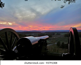 Gettysburg: Cannon On Little Round Top At Sunset