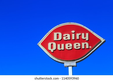 Gettysburg, PA, USA - July 7, 2018: A Dairy Queen Restaurant Is A Chain That Serves Ice Cream, Drinks, And Fast Food Sandwiches.