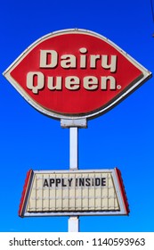 Gettysburg, PA, USA - July 7, 2018: A Dairy Queen Restaurant Is A Chain That Serves Ice Cream, Drinks, And Fast Food Sandwiches.