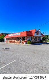 Gettysburg, PA, USA - July 7, 2018: A Dairy Queen Restaurant Is A Chain That Serves Ice Cream, Drinks, And Fast Food Sandwiches.