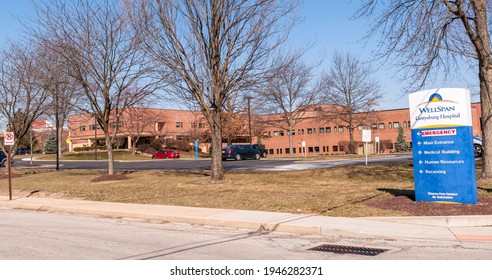 Gettysburg, Pennsylvania, USA March 14, 2021 The Wellspan Gettysburg Hospital On A Sunny Spring Day