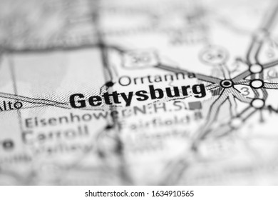 Gettysburg. Pennsylvania. USA On A Geography Map