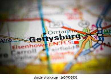 Gettysburg. Pennsylvania. USA On A Geography Map