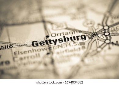 Gettysburg. Pennsylvania. USA On A Geography Map