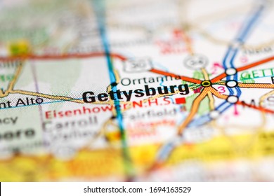 Gettysburg. Pennsylvania. USA On A Geography Map