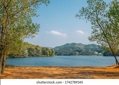 Geumgwang Lake with mountains in Anseong, Korea - Shutterstock ID 1742789345