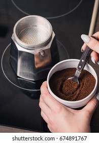 Geyser coffee maker. Making in kitchen