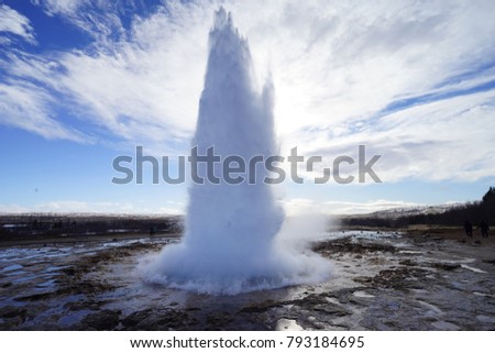 A geyser in Golden Circle, Iceland. Periodic burst of Mother Nature.
