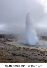 Geyser Mid Burst In Iceland