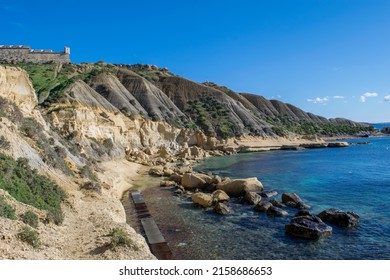 GHAJNSIELEM GOZO, MALTA - Dec 13, 2021: The historic Fort Chambray, in Gozo, Malta, a fortress built by the Order of St John to protect the coastline and sea at Xatt l-Ahmar, Ghajnsielem