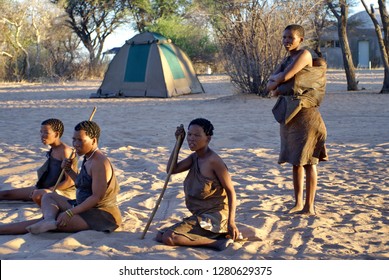 GHANZI, BOTSWANA - CIRCA SEPTEMBER 2012: Khoisan People At A Campground In The Bush