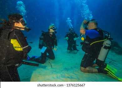 Ghar Lapsi, Malta 09/26/2018 Injured French Military Personnel Learn Scuba Diving As Part Of Their Recovery 