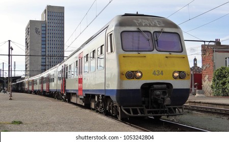 Ghent  Belgium - April 30 2016: A belgian train of the NMBS at the railway station Ghent Sint Pieters