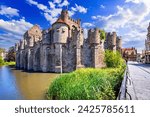 Ghent, Belgium. Medieval castle Gravensteen (Castle of the Counts) in Gent, East Flanders beautiful city.