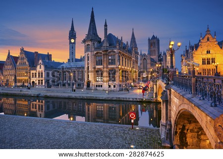 Ghent. Image of Ghent, Belgium during twilight blue hour.