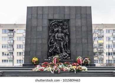 Ghetto Heroes Monument Shows A Group Of Insurgents: Men, Women, Children And The Leader Of The Jewish Uprising Mordechai Anielewicz, Armed With Guns And Bottle Bombs. Close Up. Warsaw Poland 2018/2/2