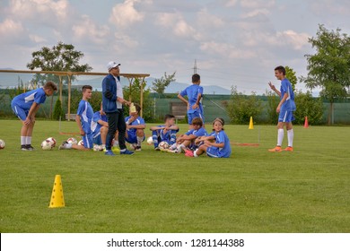 GHIMBAV, BRASOV, ROMANIA - AGUST 3: Soccer Football Training Camp For Kids, Children At FOREX GHIMBAV, Romania 03 August 2016