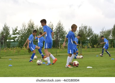 GHIMBAV, BRASOV, ROMANIA - AGUST 3: Soccer Football Training Camp For Kids, Children At FOREX GHIMBAV, Romania 03 August 2016 